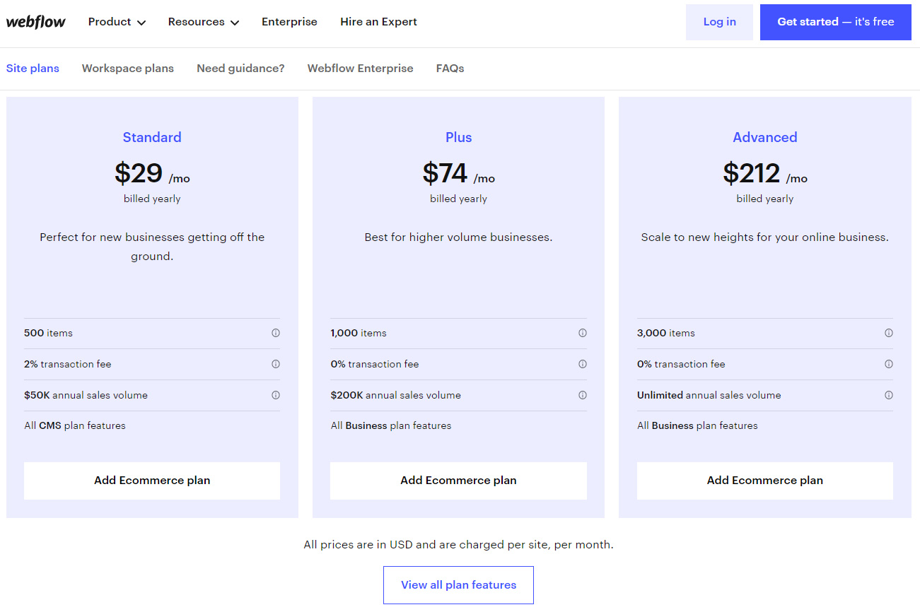 Webflow_E-Commerce-plans