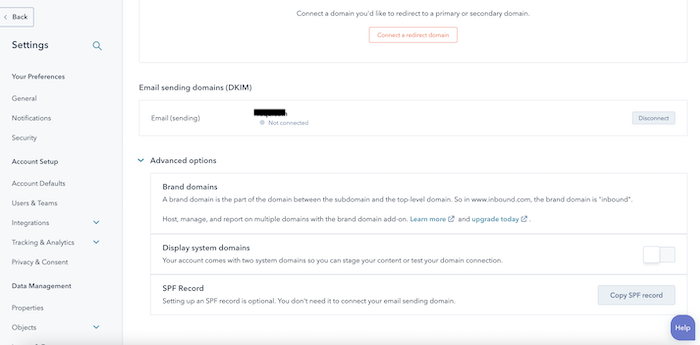 Setup SPF Record Email Sending Domain hubspot