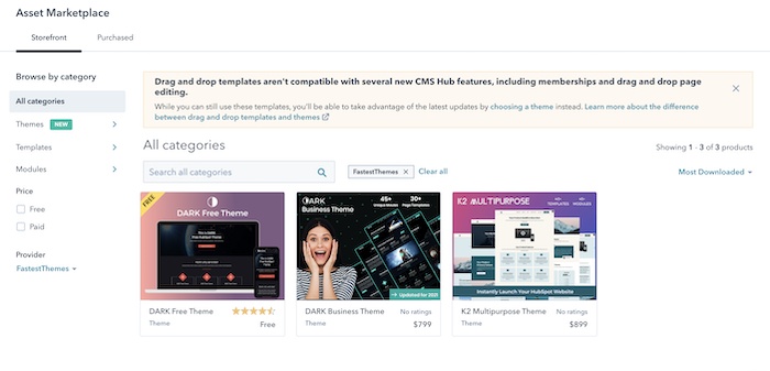 install official HubSpot theme marketplace