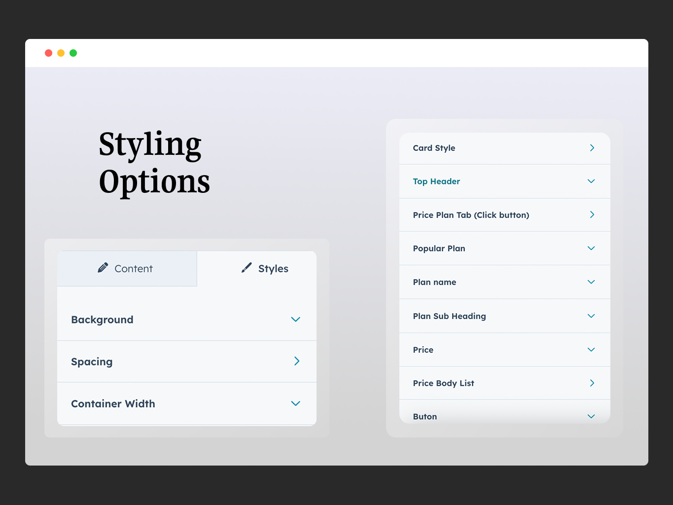 Complete Styling Flexibility for Every Pricing Section Element