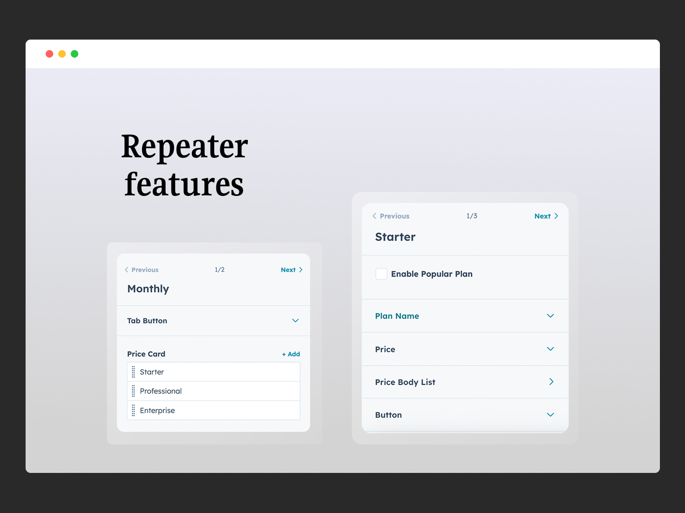 Dynamic Repeater Controls