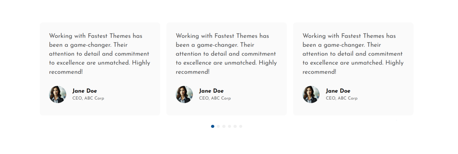 The Testimonial Cards Slider module to add customizable text to your pages.