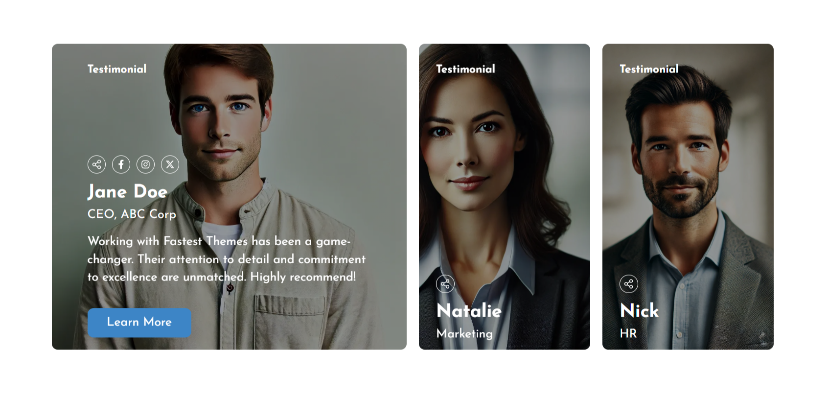 The Testimonial Cards By Fthemes module adds flexible customization options.
